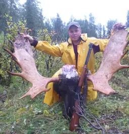 Alaskan Moose One Shot One Kill Open SIghts With Hornady LEVERevoluton 30 30 Ammo