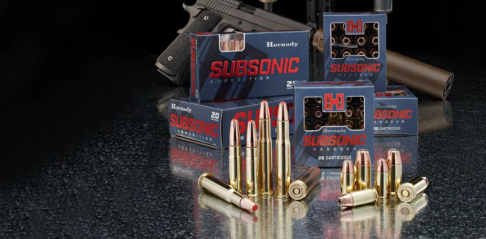 Slide number 41 SubsonicAmmunition
Hornady® brings accuracy and performance below the speed of sound to handguns, plus three additional rifle loads.
Find Out More