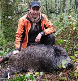 Nice shot of a boar in France in tracking
